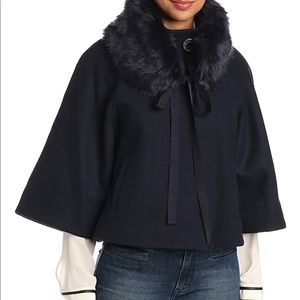 T Tahari Navy Cape Styled Cropped Coat, size M!